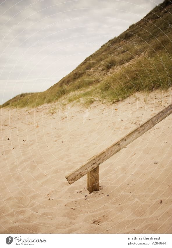 staircase Environment Nature Landscape Sand Sky Clouds Horizon Bad weather Grass Coast Beach Old Banister silted Eternity Calm Colour photo Multicoloured