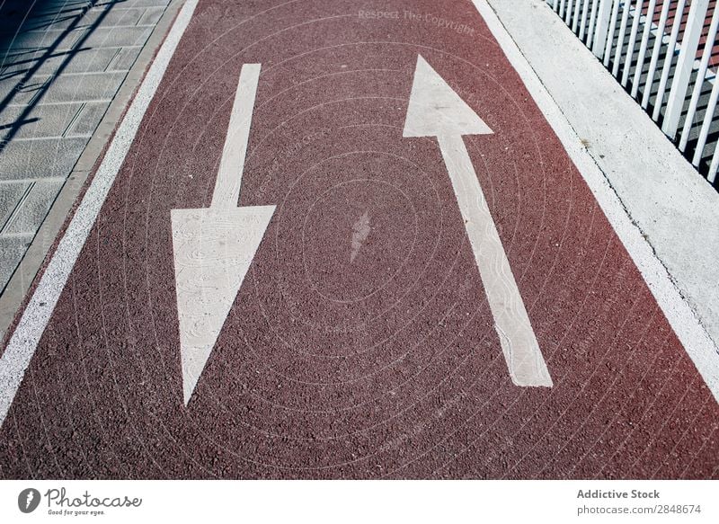 Arrows on pavement showing directions Pavement arrows Direction Painted Rubber Indicate Sidewalk Asphalt Town Consistency Information Street Guide