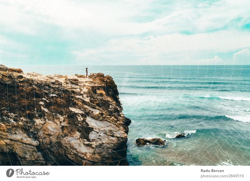 Landscape And Seascape View Of Ocean In Algarve, Portugal Human being Feminine Young woman Youth (Young adults) Woman Adults 1 18 - 30 years Environment Nature