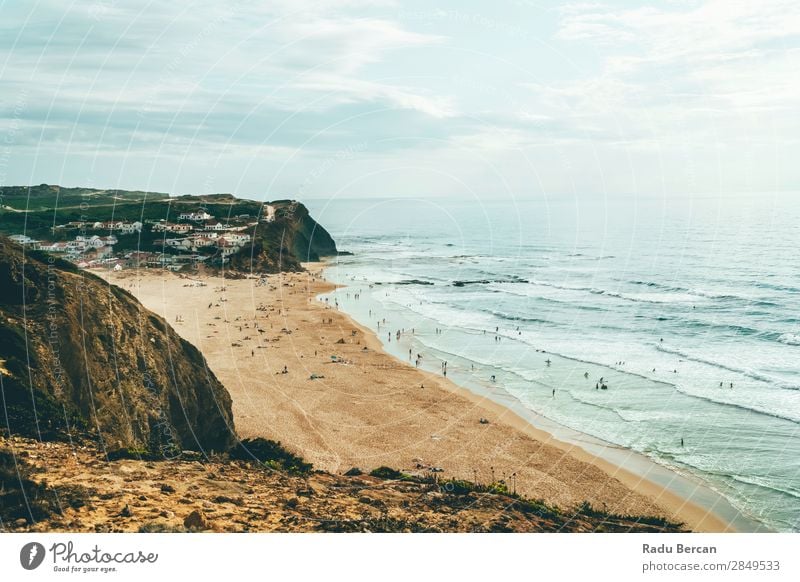 Ocean Beach, Mountains And Small Town In Algarve, Portugal Vacation & Travel Adventure Freedom Summer Summer vacation Sunbathing Waves Human being