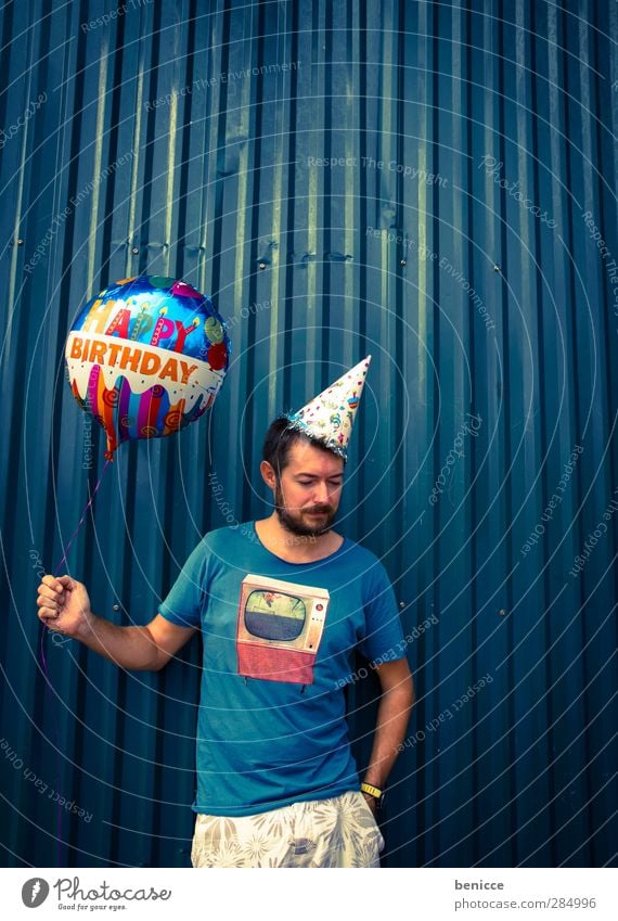 Happy B. - III Birthday Happy Birthday Balloon Man Human being Young man Facial hair Old Wall (building) Feasts & Celebrations Party Stand Smiling Sadness Row