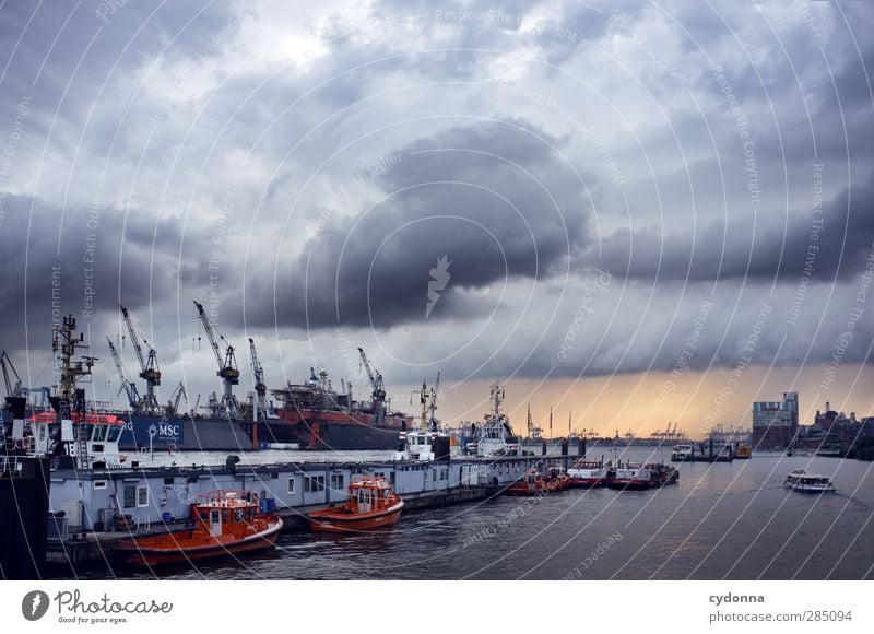 HAMBURG Economy Logistics Environment Nature Water Clouds Storm clouds Sunrise Sunset Bad weather Gale Transport Navigation Inland navigation Watercraft Harbour