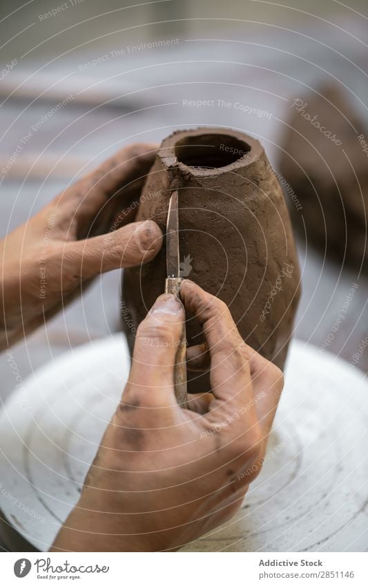 Close-up of clay vase on wheel Woman Workshop shaping Vase Earthenware Clay Pot Structures and shapes Tradition Material skill Master Crockery Craftsman