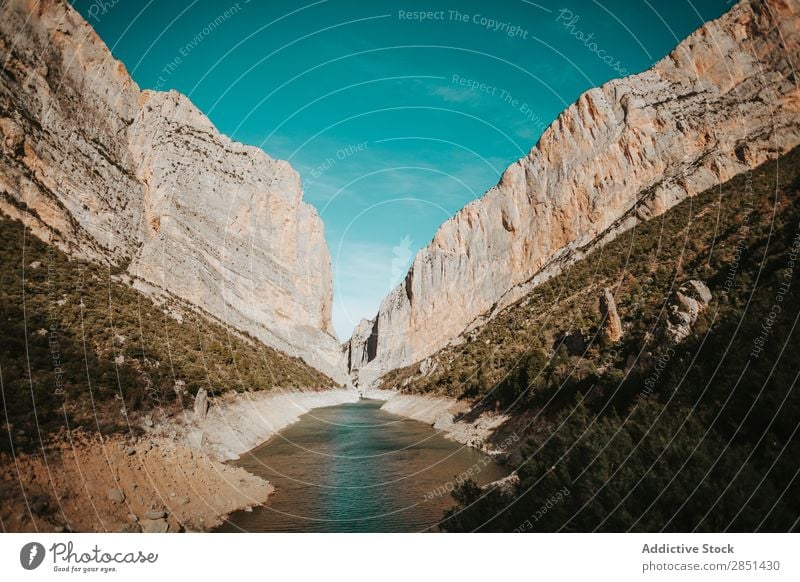 The Mont-Rebei Canyon, Lleida, Spain under the blue sky River Landscape Vacation & Travel Nature Rock Park Wilderness Water Vantage point Desert Cliff Valley