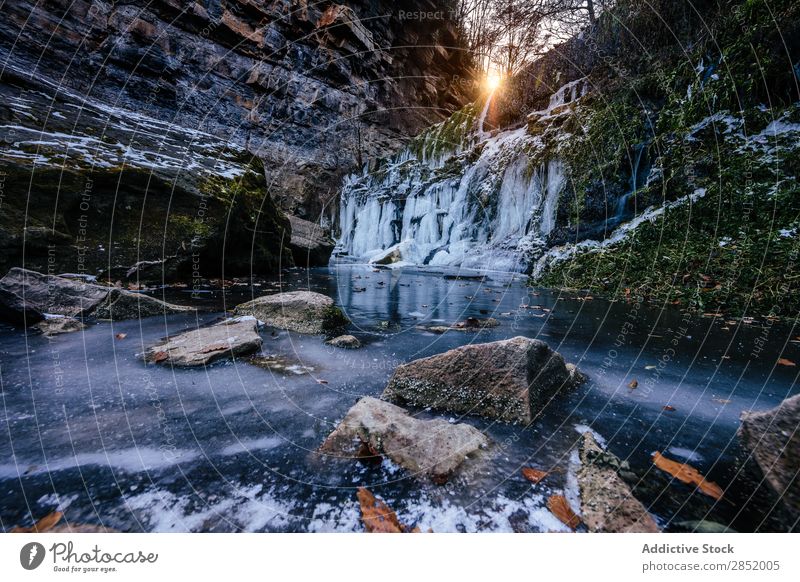 Frozen waterfall Waterfall Landscape Snow Background picture Winter Seasons Detail Transparent Ice Beautiful Nature Beauty Photography Rock Abstract Light