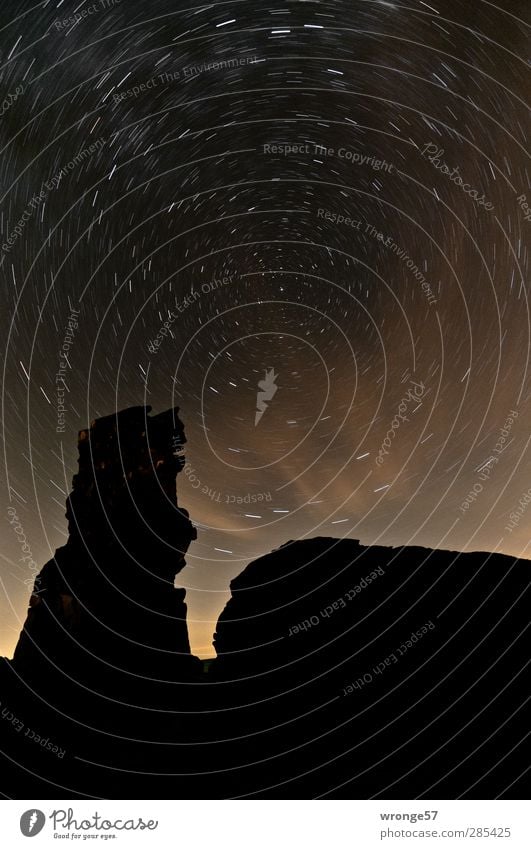 Howling Dog II Nature Landscape Sky Night sky Stars Hill Rock Mountain Harz Dark Black Infinity star trails Starry sky star orbit Silhouette Tripod