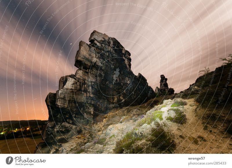 cloud fans Nature Landscape Sky Clouds Night sky Stars Summer Rock Mountain Harz pre-resin Calm Tripod Starry sky Colour photo Subdued colour Exterior shot