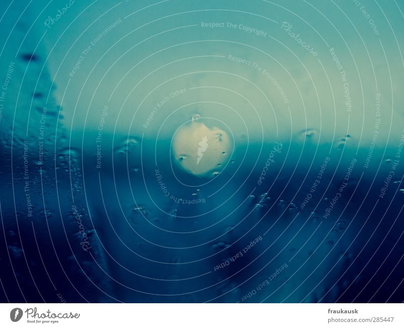 chill Water Drops of water Bad weather Rain Cold Windscreen bokeh Blue Wait Multicoloured Detail Deserted Copy Space top Day
