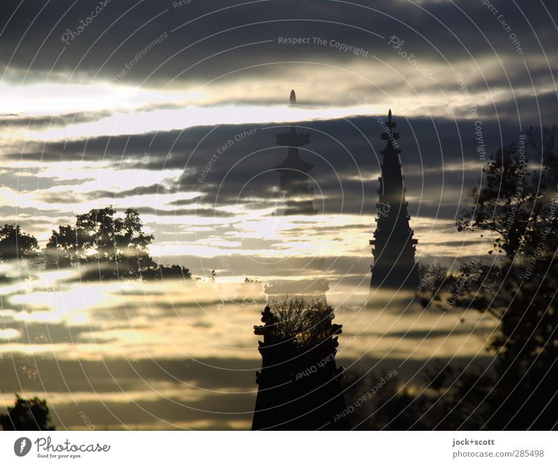 National monument for the wars of liberation in twilight Sculpture Sky Clouds Tree Column Tourist Attraction Landmark Monument Historic Double exposure