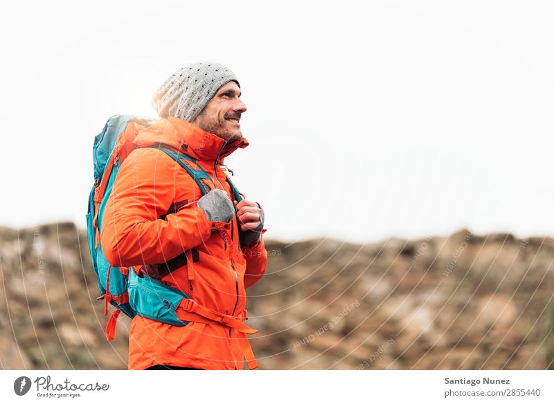 Young Backpacker enjoying of Nature. Hiking hiker trekking Portrait photograph alpininsm Mountaineer Walking Expedition Youth (Young adults) Sports