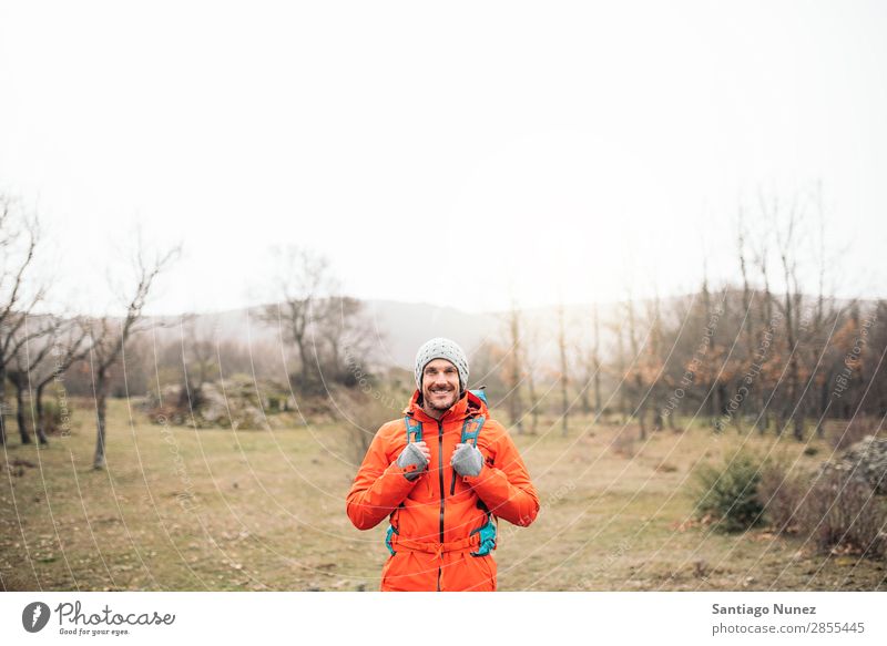 Young Backpacker enjoying of Nature. Hiking hiker trekking Portrait photograph alpininsm Mountaineer Walking Expedition Youth (Young adults) Sports