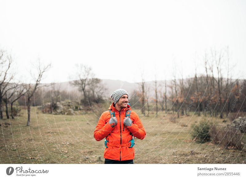 Young Backpacker enjoying of Nature. Hiking hiker trekking Portrait photograph alpininsm Mountaineer Walking Expedition Youth (Young adults) Sports