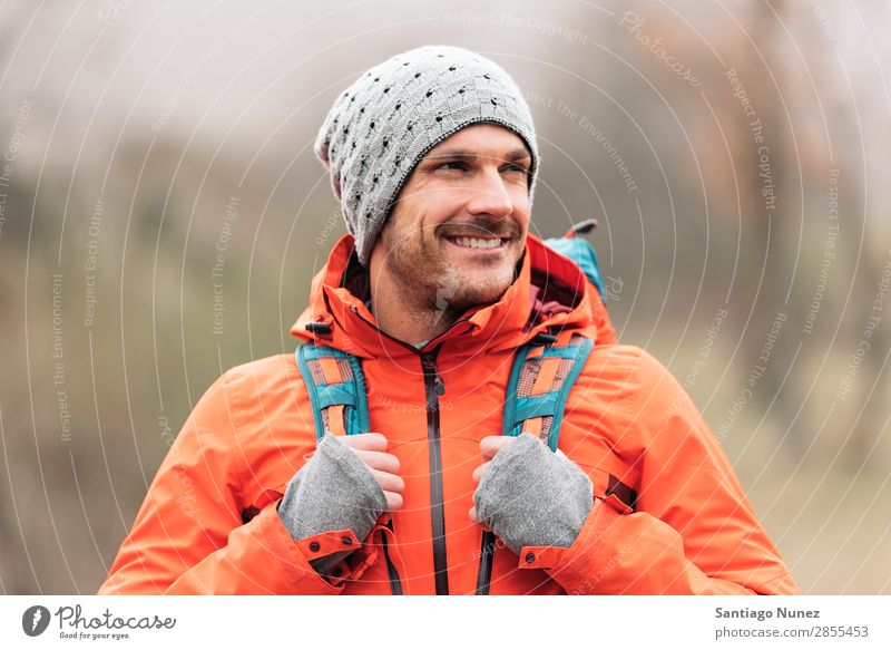 Young Backpacker enjoying of Nature. Hiking hiker trekking Portrait photograph alpininsm Mountaineer Walking Expedition Youth (Young adults) Sports