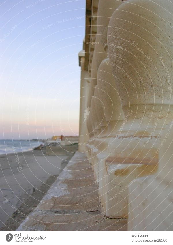 Railing on the beach Spain Beach Concrete Moody Europe Handrail Perspective Dusk