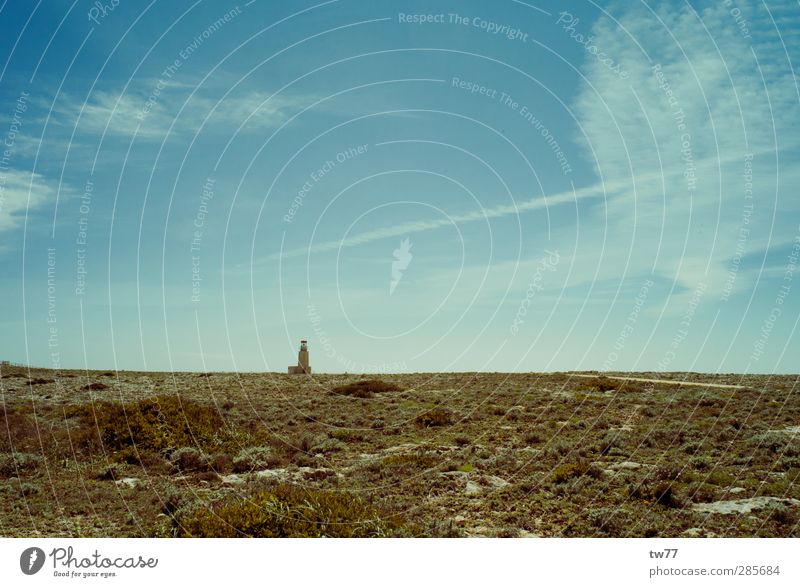 lighthouse Tourism Far-off places Freedom Summer Summer vacation Island Nature Landscape Sky Weather Bushes Ocean cabo de são vicente Portugal Algarve Deserted