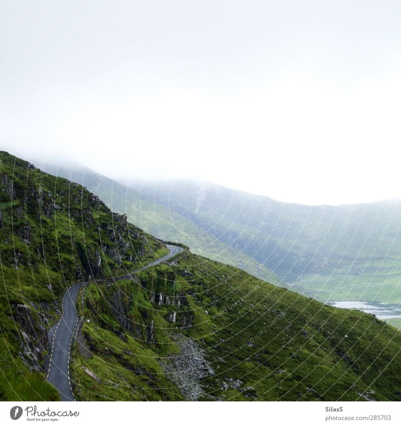 Holiday on the island II Nature Landscape Sky Clouds Summer Fog Grass Hill Rock Mountain Lake Ireland Street Pass Blue Yellow Gray Green White Colour photo