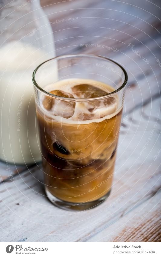 Iced coffee with milk Brown Caffeine Coffee Cold Cream Drinking Espresso Food Glass Hot Latte macchiato Milk Sugar Table