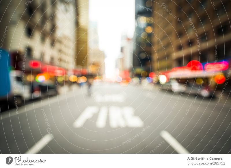 the avenue New York City American Flag Port City Transport Traffic infrastructure Road traffic Street Long Wide Subdued colour Exterior shot Experimental