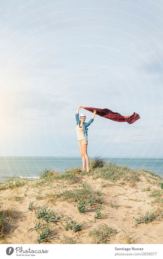 Woman walking away on the idylic beach. Beach Looking Ocean Vacation & Travel White Sun Summer Tourist Water Youth (Young adults) Relaxation Girl Caucasian