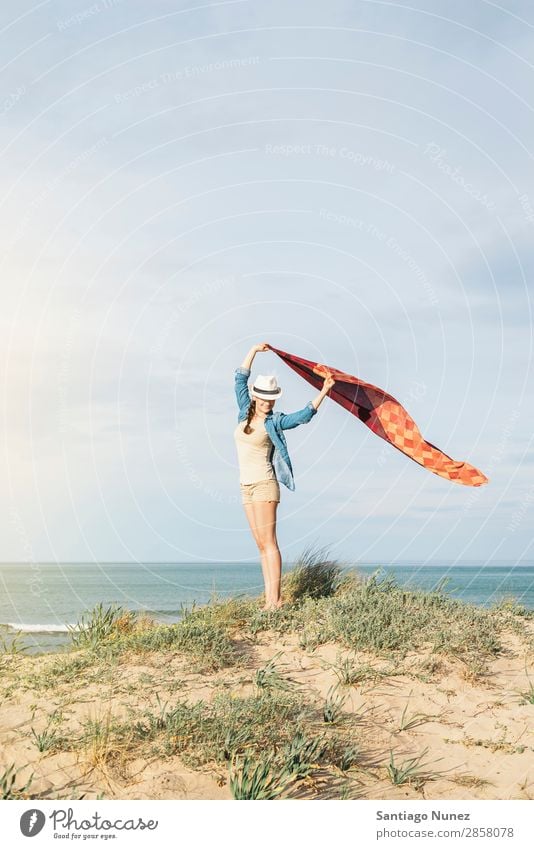 Woman walking away on the idylic beach. Beach Looking Ocean Vacation & Travel White Sun Summer Tourist Water Youth (Young adults) Relaxation Girl Caucasian