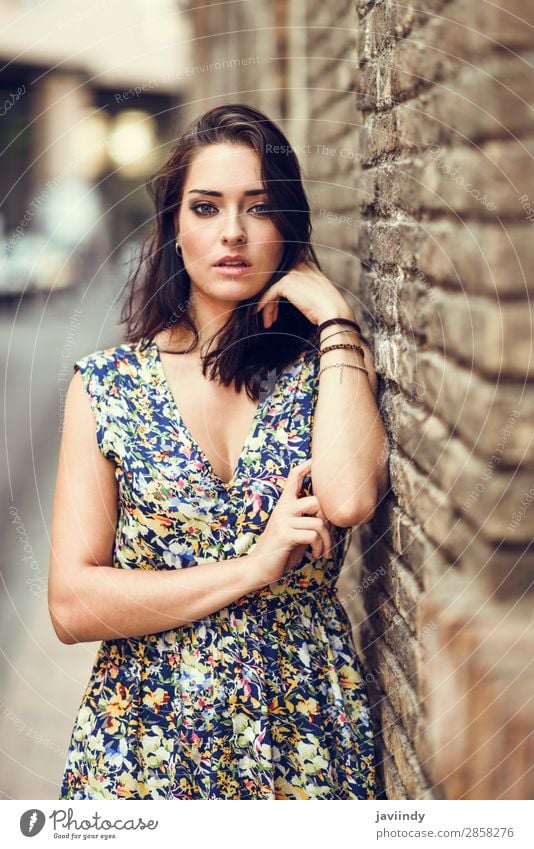 Girl with blue eyes standing next to brick wall outdoors Lifestyle Style Beautiful Hair and hairstyles Summer Human being Feminine Young woman