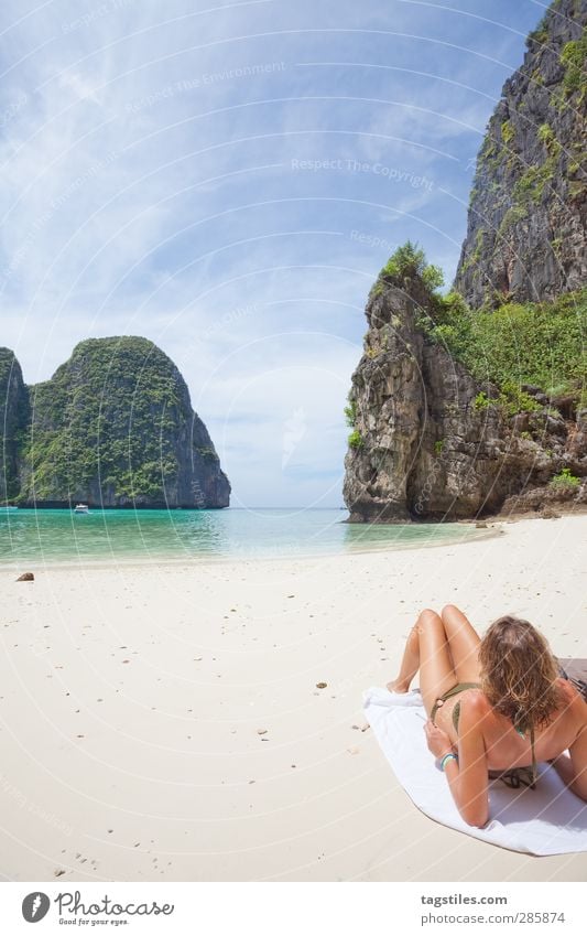 Thailand - Ko Phi Phi Le - Maya Bay Krabi Phi Phi island Woman Bikini Thin Graceful Andaman Sea Vacation & Travel Idyll Freedom Card Tourism Travel photography