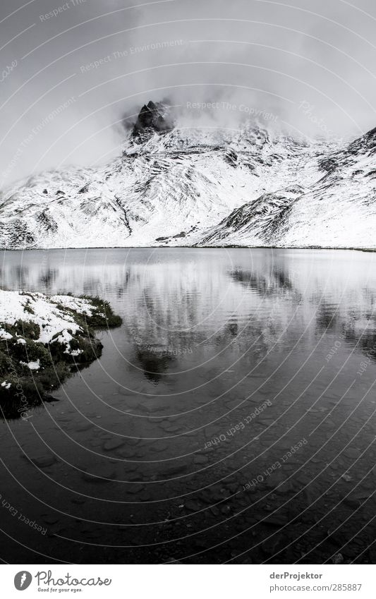 Mountain lake in summer Environment Nature Landscape Elements Clouds Summer Climate Climate change Snow Peak Snowcapped peak Lake Emotions Moody Brave Honest