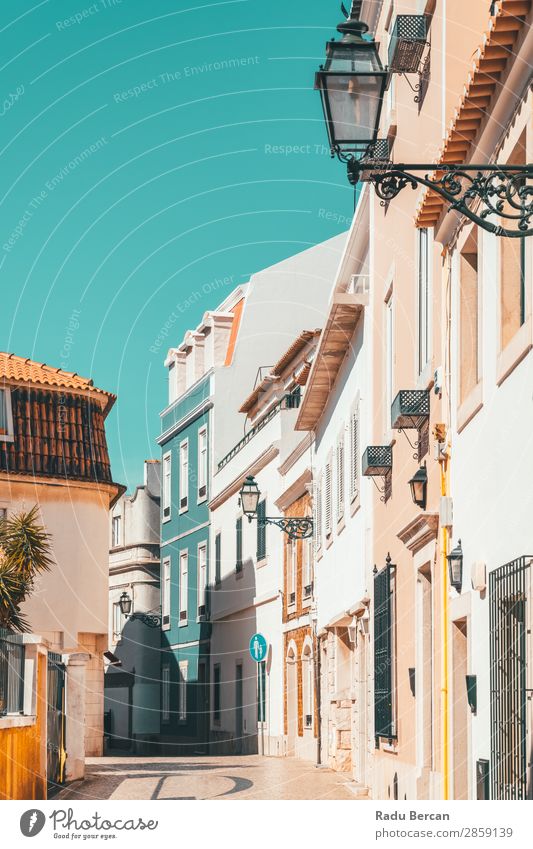 Colorful Buildings On Narrow Street In Cascais City Of Portugal Exotic Beautiful Vacation & Travel Tourism Adventure Sightseeing City trip Summer