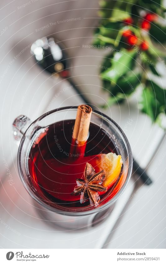 Mulled wine glass with orange, cinnamon and star anise Christmas & Advent Beverage Candle Feasts & Celebrations Cinnamon Cocktail Decoration Glass glühwein