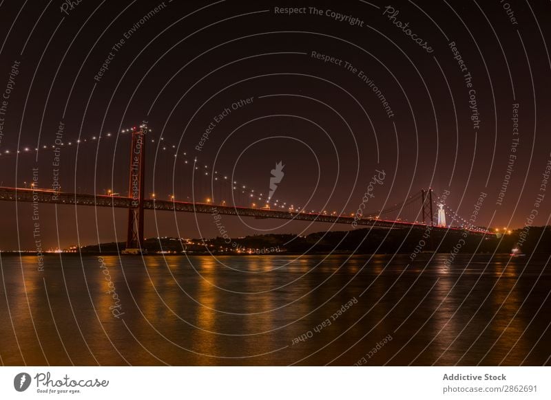 River and big illuminated bridge Bridge Golden Gate Bridge Night Architecture Ocean Bay Landmark City Vacation & Travel USA San Francisco California