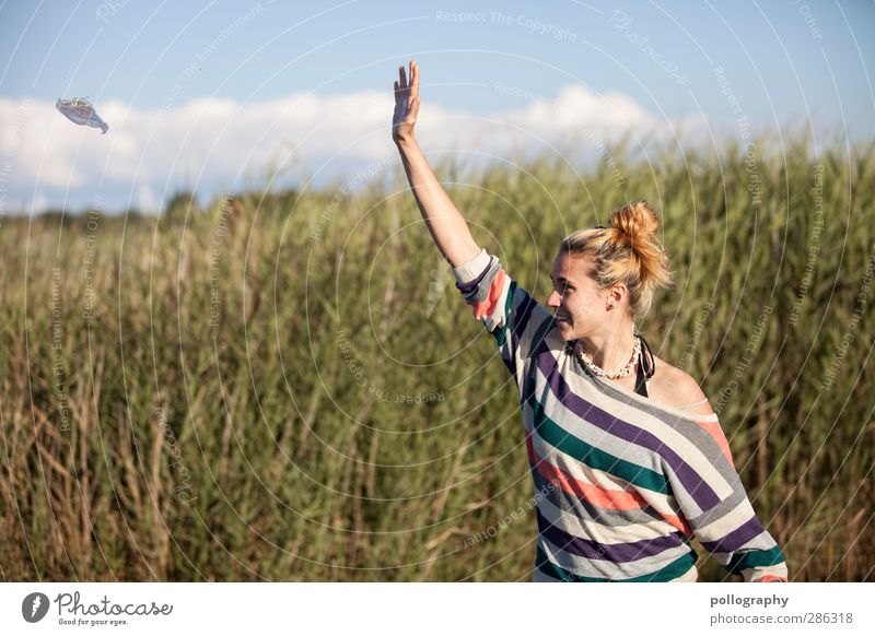 Beware of UFO! Human being Feminine Young woman Youth (Young adults) Woman Adults Life Body 1 18 - 30 years Nature Landscape Plant Sky Clouds Summer