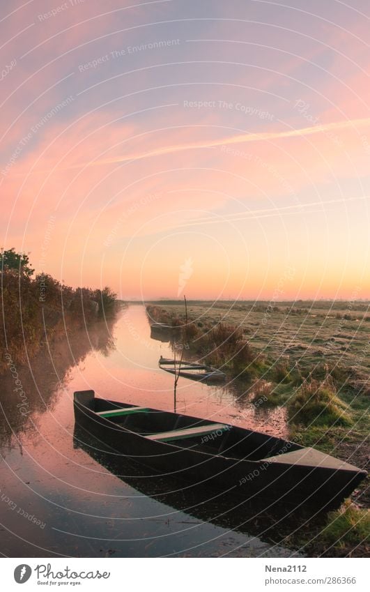 Morning rest - no agony! :D Nature Landscape Water Sky Beautiful weather Field River bank Brook Romance Calm Watercraft Channel Relaxation Colour photo