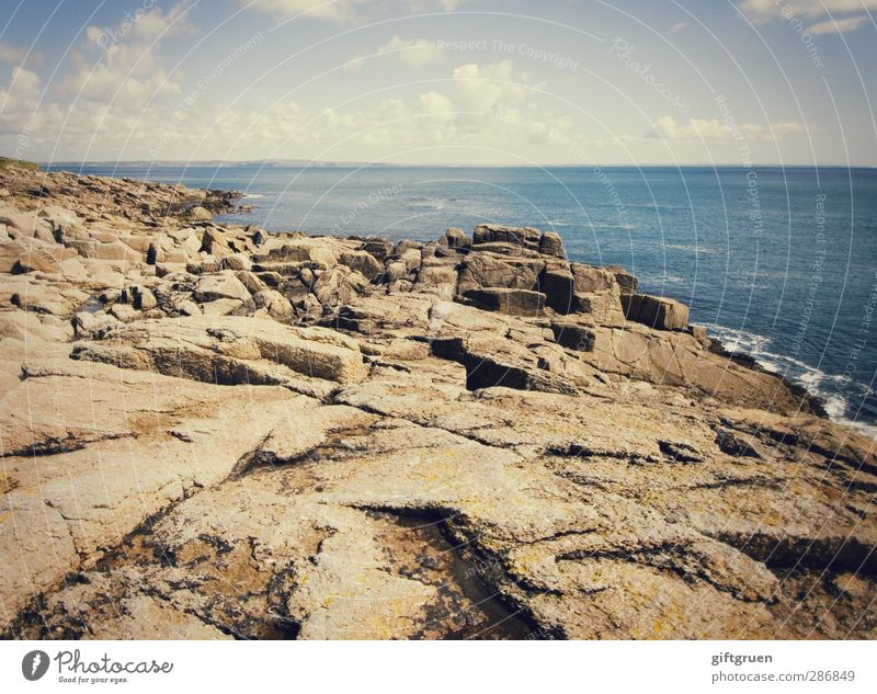 into the sea Environment Nature Landscape Elements Earth Water Sky Clouds Summer Beautiful weather Rock Waves Coast Ocean Island Swimming & Bathing Cornwall