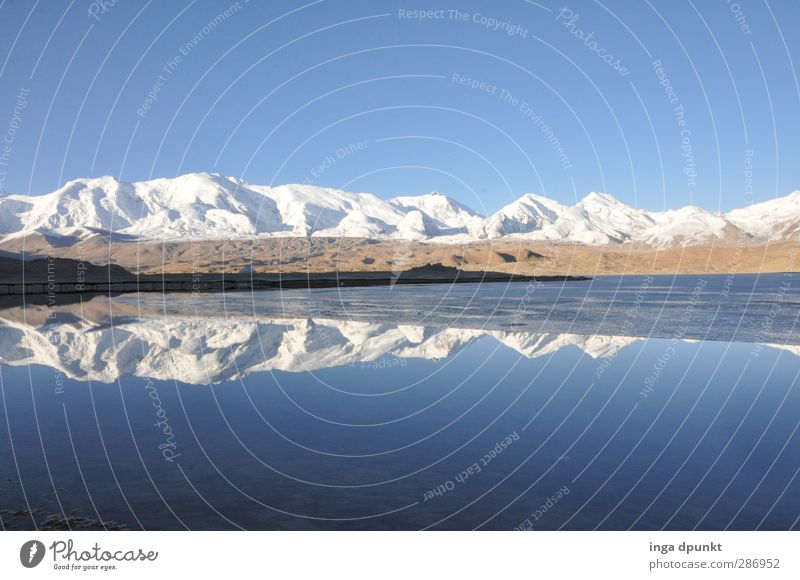 Karakul Lake Environment Nature Landscape Elements Water Climate Beautiful weather Ice Frost Rock Mountain Peak Snowcapped peak Glacier Lakeside China Xinjiang