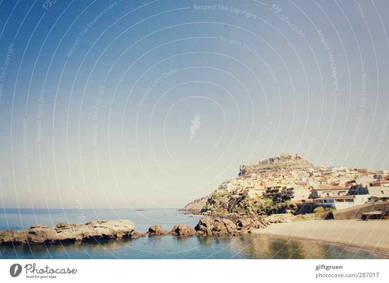 blue Environment Nature Landscape Elements Sand Water Summer Beautiful weather Hill Rock Coast Beach Bay Ocean Island Blue Italy Sardinia Castelsardo