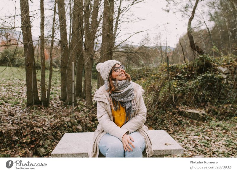 Young woman is sitting in the middle of the forest Lifestyle Happy Beautiful Vacation & Travel Adventure Mountain Hiking Garden Human being Woman Adults Nature