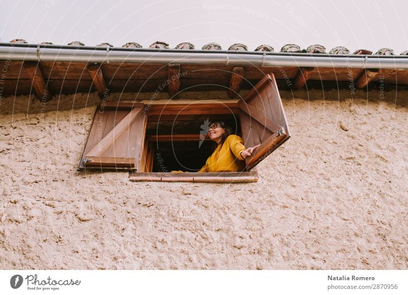 a young woman sitting in the window Lifestyle Beautiful Relaxation Meditation Leisure and hobbies Vacation & Travel Freedom House (Residential Structure)