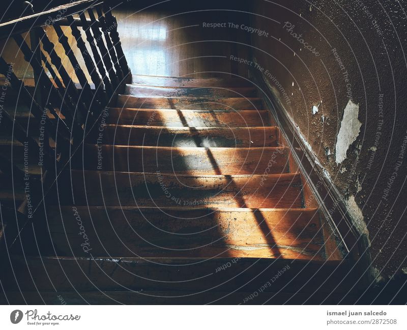 wooden stairs in the shadow Stairs Staircase (Hallway) Wood Steps Architecture Structures and shapes Construction Interior shot Old Abandon Upper Downward