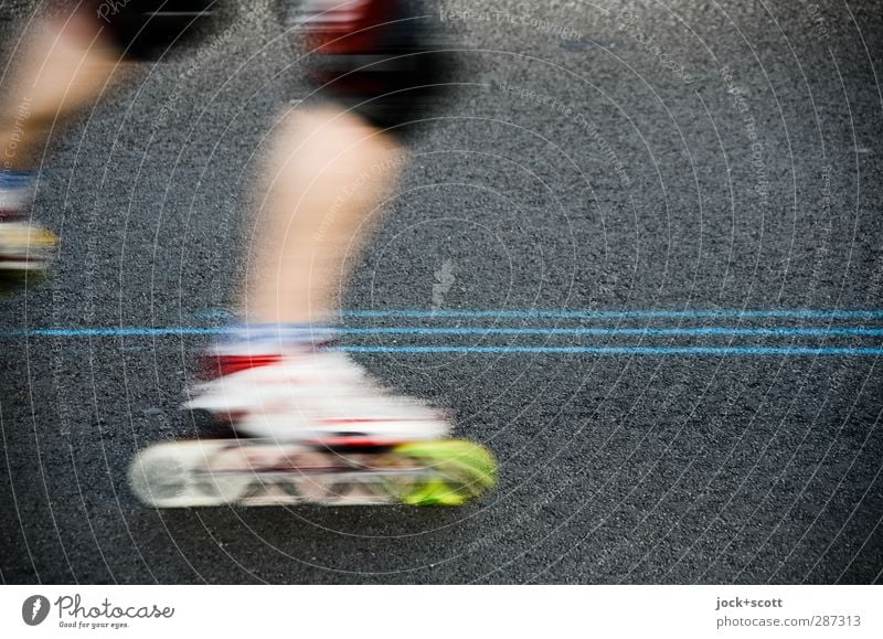 Inline skating with lines on the road Leisure and hobbies Sports Sporting event Rollerskating Legs Means of transport Street Line Driving Speed Mobility