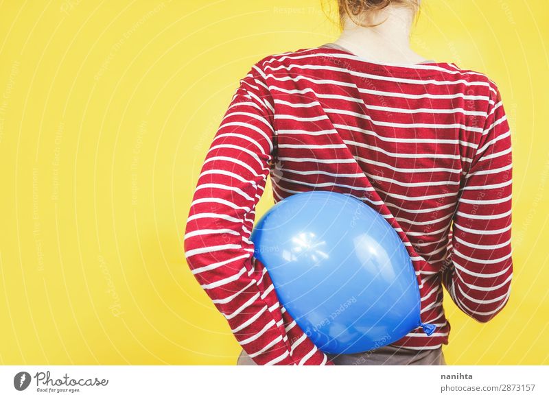 Back view of a girl holding a balloon Style Design Feasts & Celebrations Birthday Child Human being Feminine Girl Young woman Youth (Young adults) Infancy 1 Art