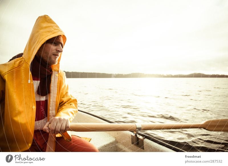 romance Leisure and hobbies Fishing (Angle) Human being Masculine Young man Youth (Young adults) Man Adults 1 Sky Autumn Winter Beautiful weather Pond Lake