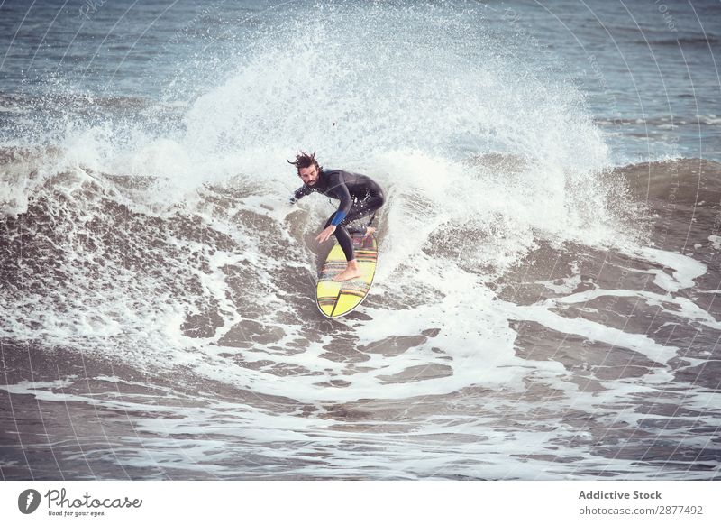 Man on surf board on water wave Surfboard Water Surface Sports Surfing Wave Silhouette Sky Ocean Heaven Evening Balance Ripple Landscape Vacation & Travel