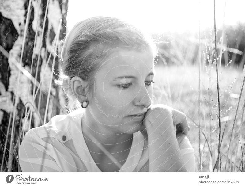 bark Feminine Young woman Youth (Young adults) 1 Human being 18 - 30 years Adults Environment Nature Beautiful Natural Meditative Black & white photo