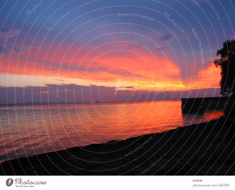 Sunset Lake Clouds Evening Red Violet Water Sky Orange