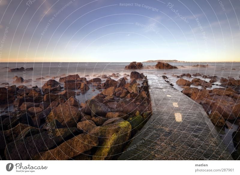 waterway Landscape Water Sky Clouds Horizon Autumn Weather Beautiful weather Rock Waves Coast Ocean Island Deserted Street Blue Brown White Far-off places