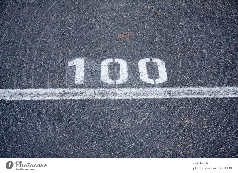 100 Deserted Traffic infrastructure Street Road sign Sign Characters Digits and numbers Signs and labeling Throw Target Line Typography Asphalt Finish line