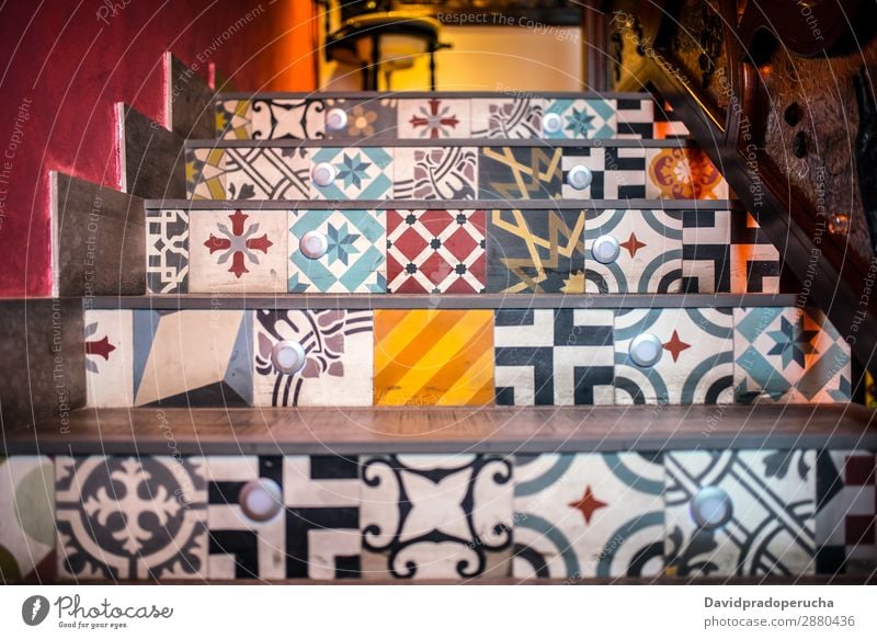 Mosaic ceramic tiled stairs Art Tradition decor Architecture Consistency Door Tile Steps Pattern Ornate Carving Decoration arabic geometric Stairs Floral