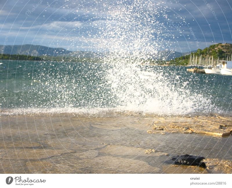 Mini Jumping Flood Waves White crest Surf High tide Water Coast Harbour Blue Sky