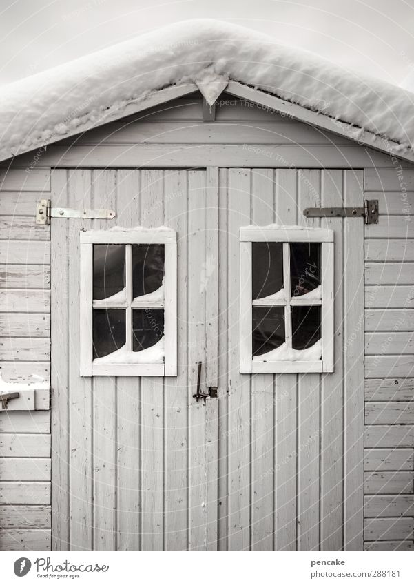 still waiting Snow House (Residential Structure) Hut Facade Wood Anticipation Serene Patient Calm Unwavering Idyll Protection Wait Wooden hut Window