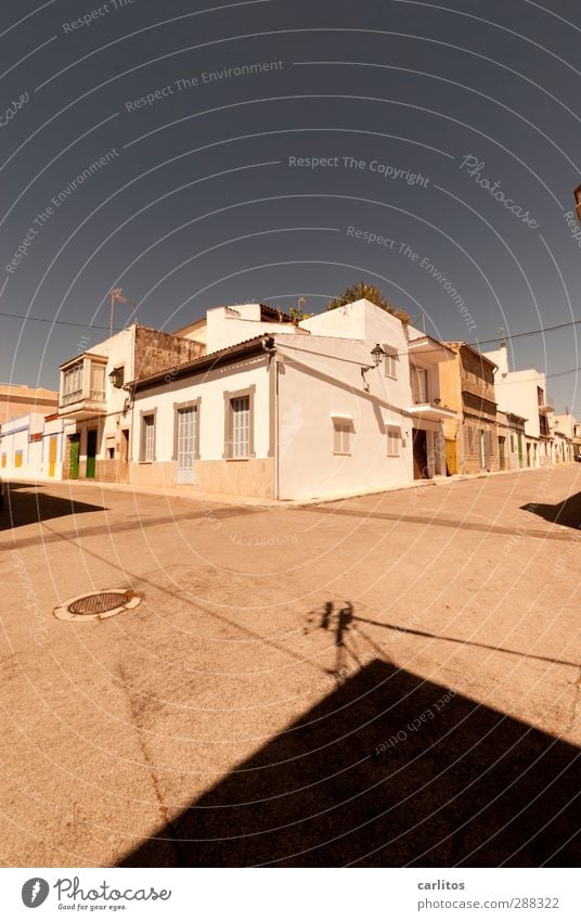 short-trouser weather Sky Cloudless sky Summer Beautiful weather Warmth Small Town Old town Deserted House (Residential Structure) Wall (barrier)